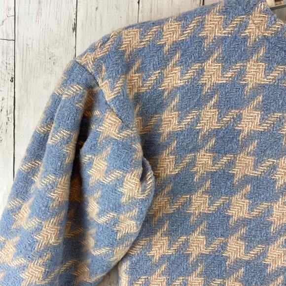 Princess Polly Blue Beige Houndstooth Biana Wool Crop Jacket Size X-Small/Small - Picture 3 of 12